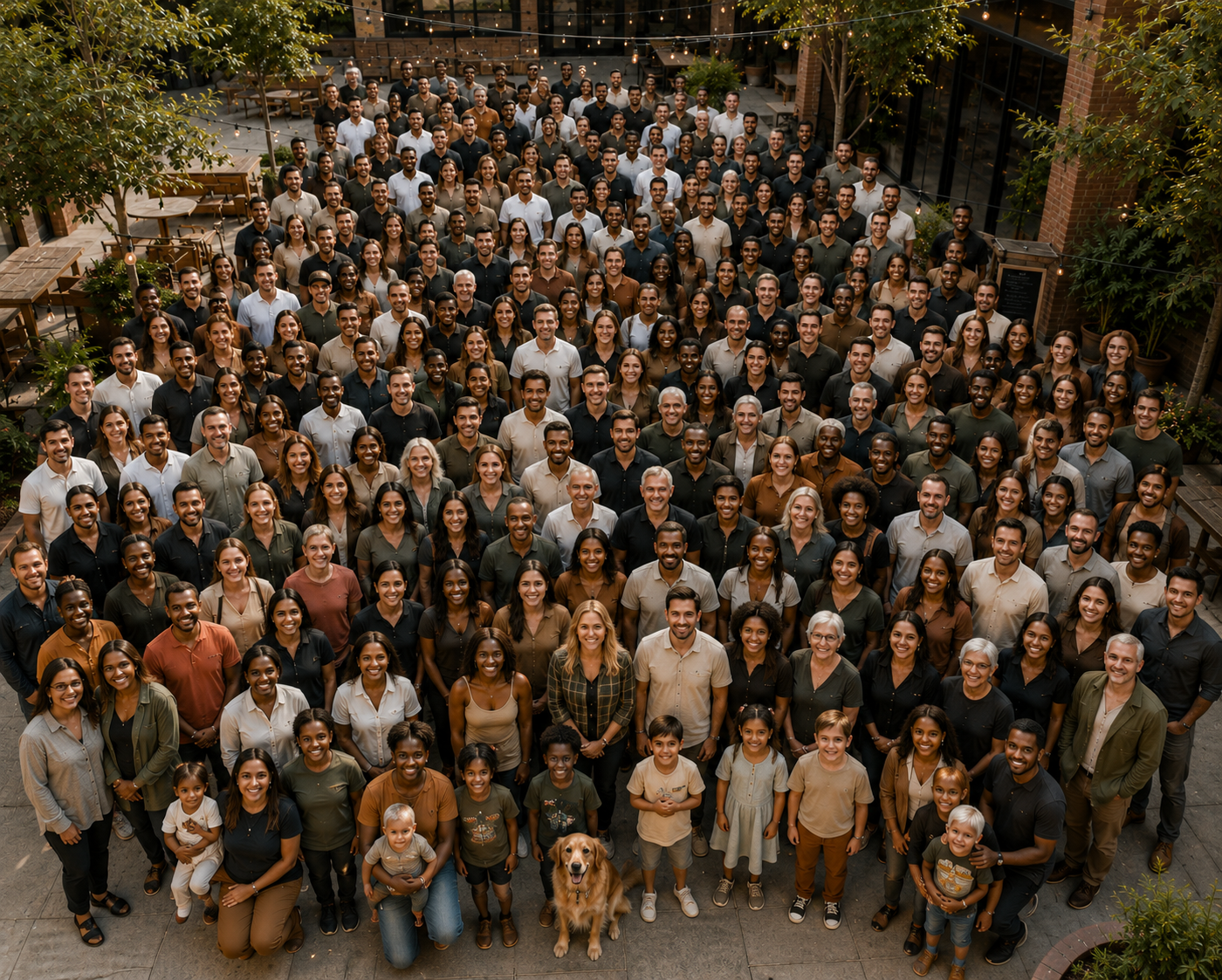 The THE REC community gathered in the courtyard